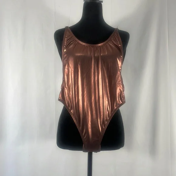 Bronze golden brown, one piece metallic swimsuit,bathing suit size small - Picture 2 of 11